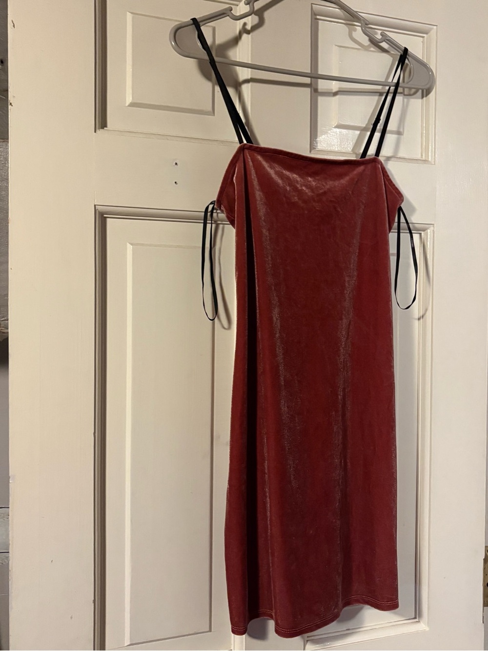 Forever 21 Rust Red Velvet Midi Slip Dress with Black Straps